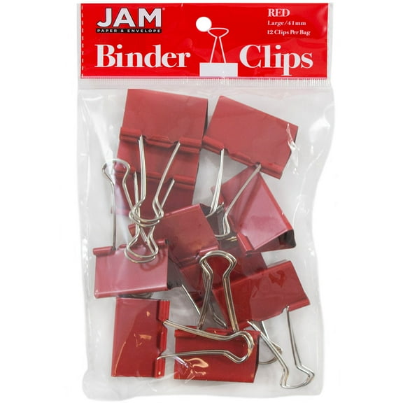 JAM Paper Colorful Binder Clips, Large, 1 1/2 inch (41 mm), Red Binder clips, 12/Pack