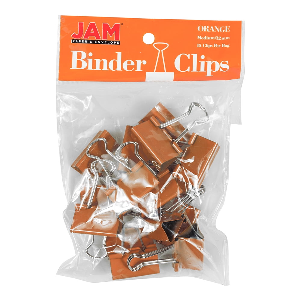 JAM Paper Colorful Binder Clips, Medium, 1 1/4 inch (32 mm), Orange, 15/Pack