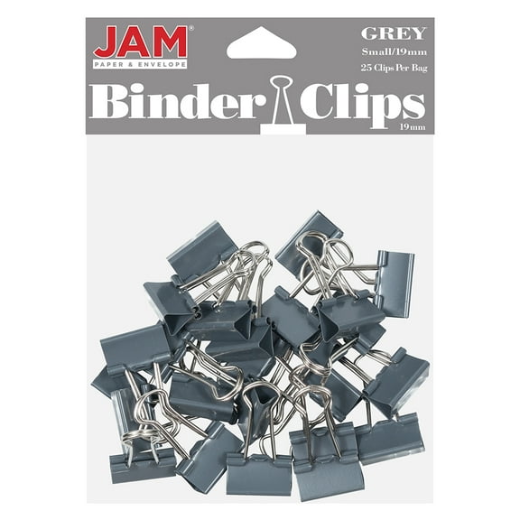 JAM Paper Colorful Binder Clips, Small, 3/4 in, Gray, 25/Pack