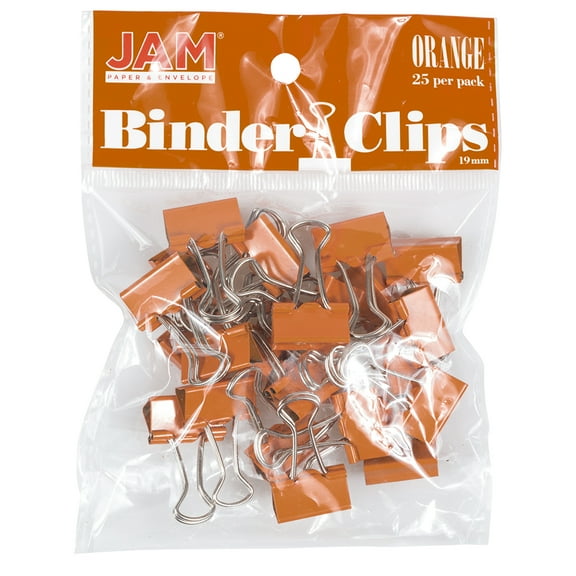 JAM Paper Colorful Binder Clips, Small, 3/4 inch (19 mm), Orange, 25/Pack