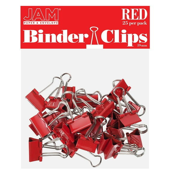 JAM Paper Colorful Binder Clips, Small, 3/4 inch (19 mm), Red, 25/Pack