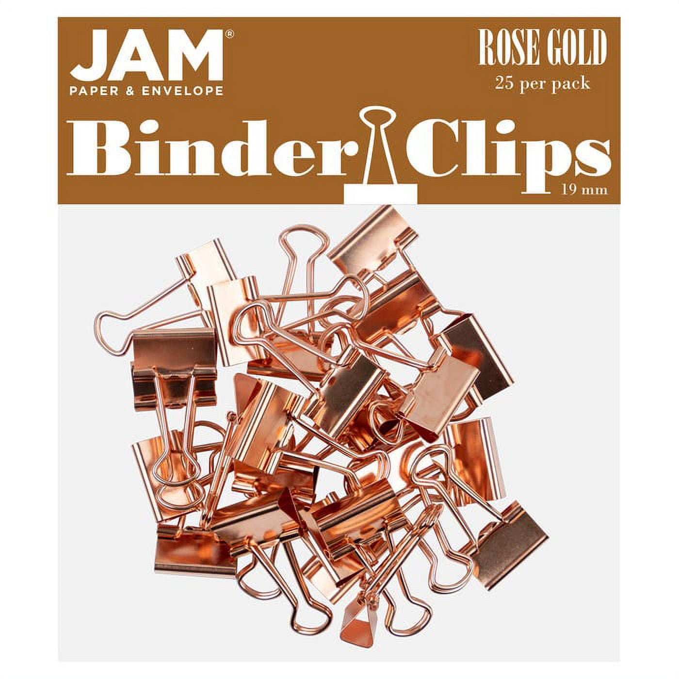 JAM Paper Colorful Binder Clips, Small, 3/4 inch (19 mm), Rose Gold, 25 per Pack