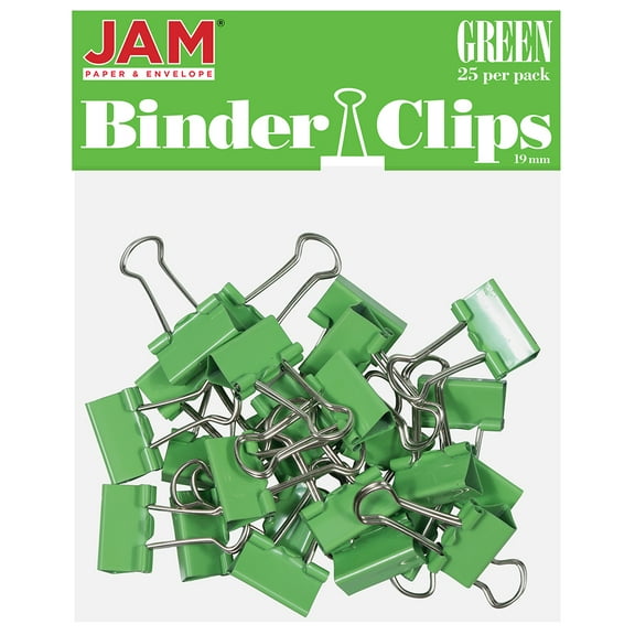 JAM Paper Colorful Binder Clips, Small, 3/4 inch, Green, 25 Pack