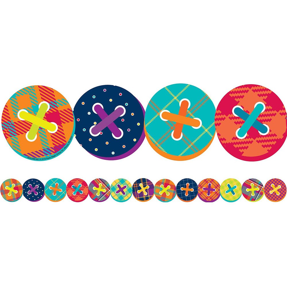 JAM Paper Colorful Buttons Bulletin Board Trim, Extra Wide Classroom