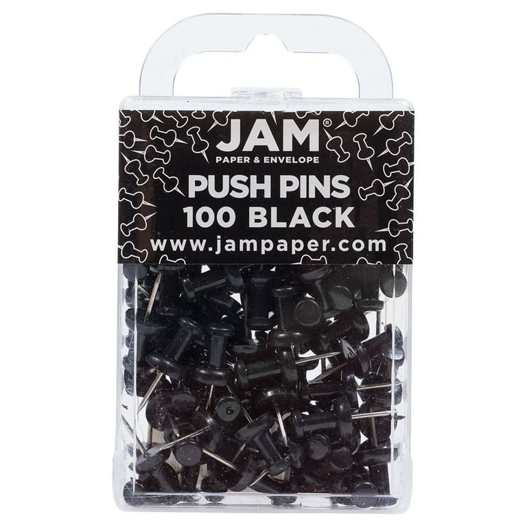JAM Paper Colorful Push Pins, Black Pushpins, 1in, 100/Pack 