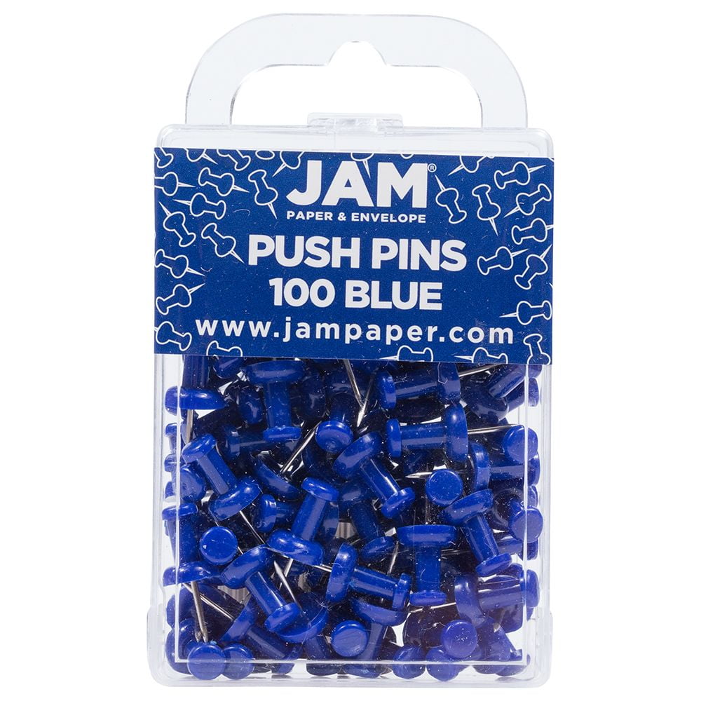 Jam Paper Colorful Push Pins - Blue Pushpins - 100/Pack