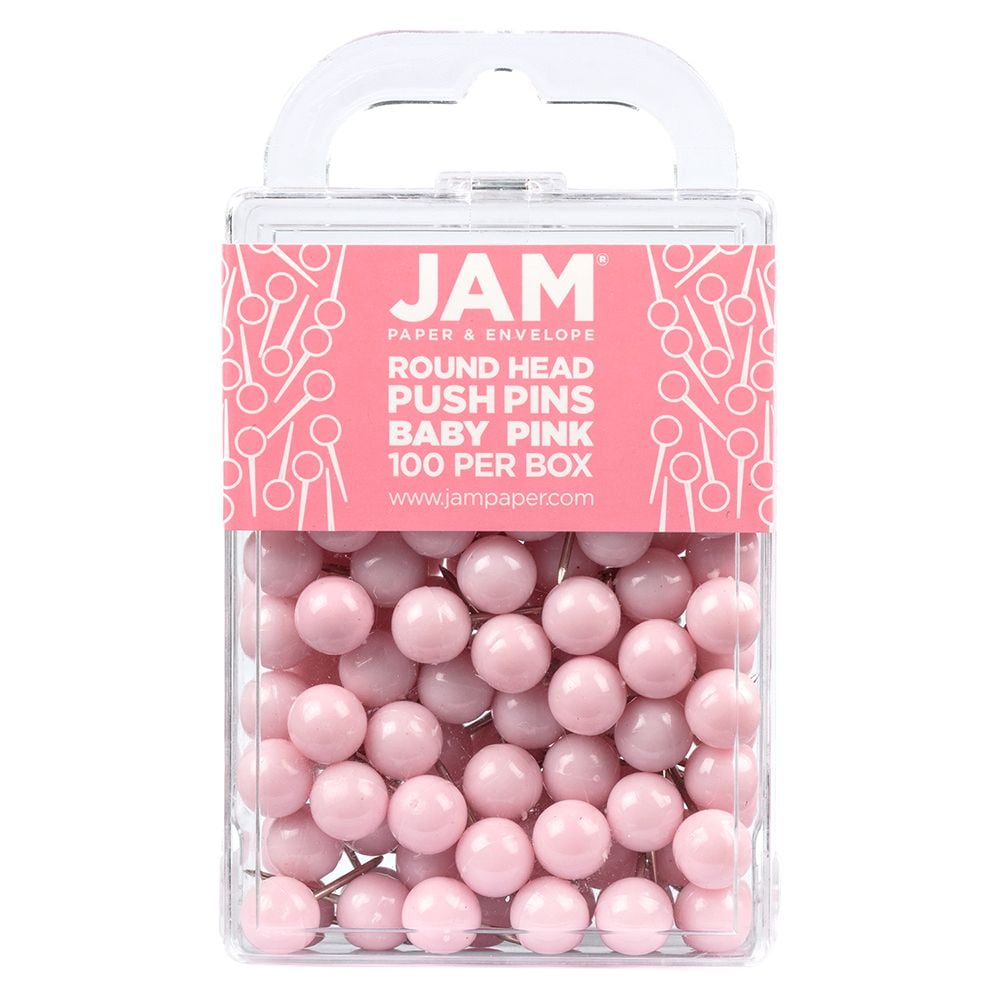 Jam Paper Round Head Push Pins White 100/Pack (346RTWH)