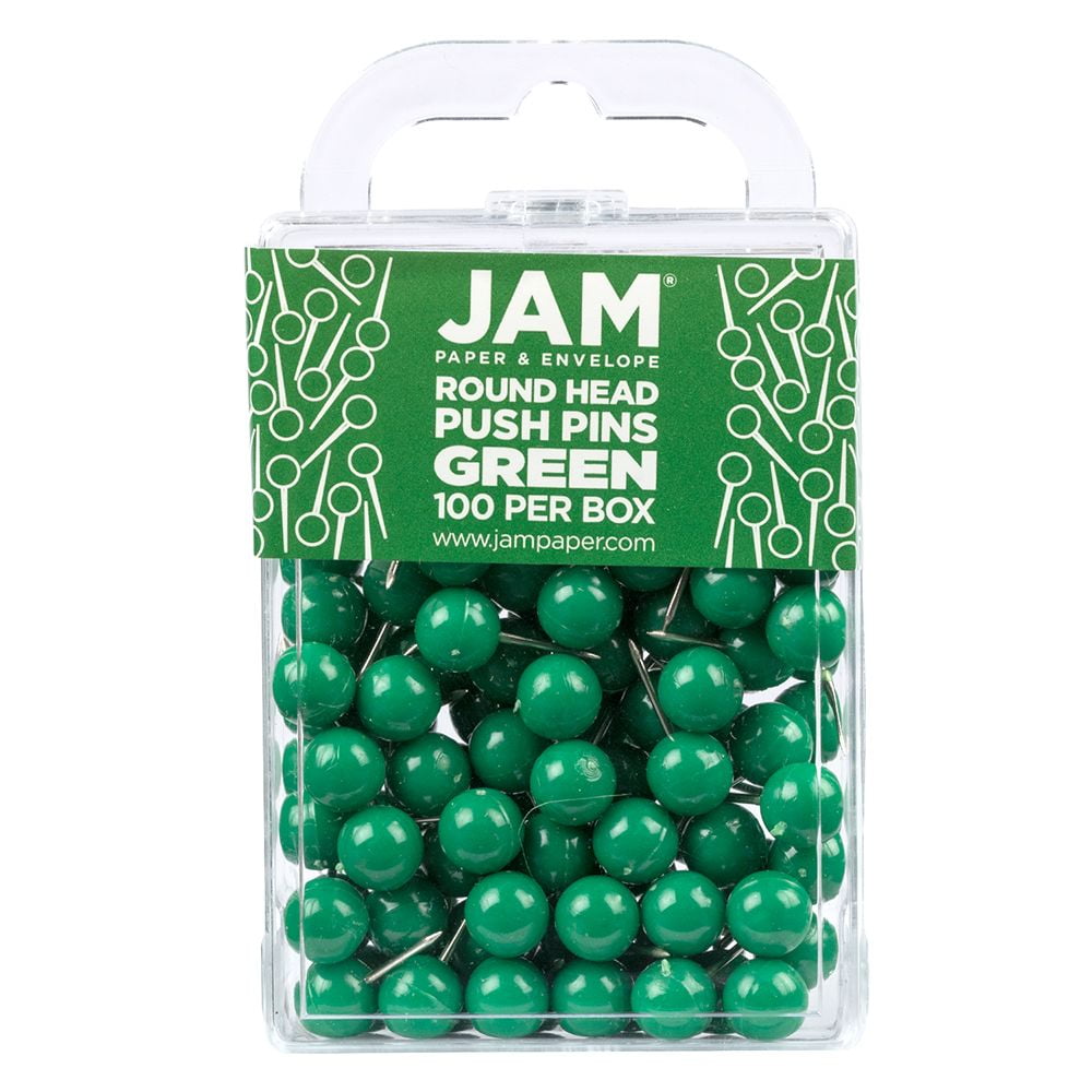 JAM PAPER Colorful Push Pins - Round Head Map Thumb Tacks - White Pushpins  - 100/Pack