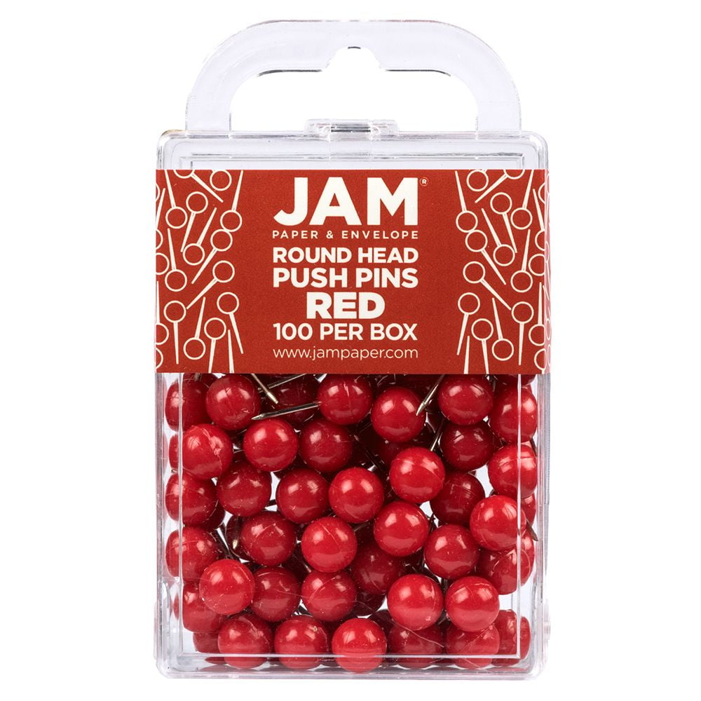 JAM Paper Colorful Push Pins, Round Head Map Thumb Tacks, Red Pushpins ...