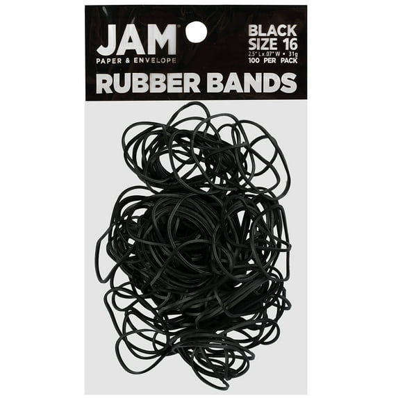 JAM Paper Colorful Rubber Bands, Size 16, Black, 100/Pack
