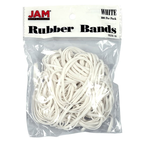 JAM Paper Colorful Rubber Bands, Size 33, White Rubber bands, 100/Pack