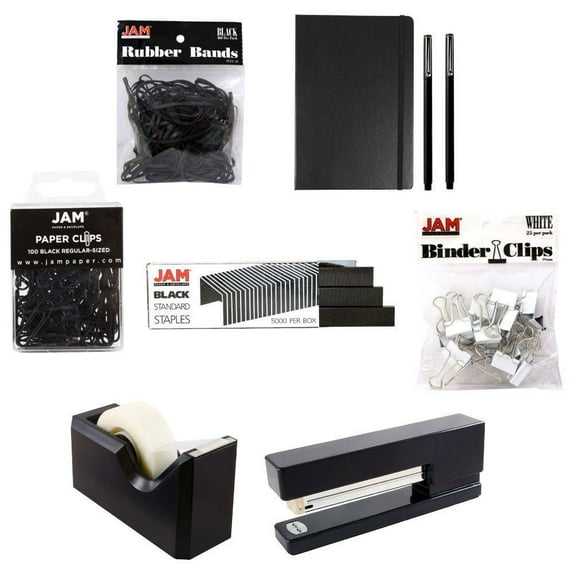 JAM Paper Complete Desk Set, Black, 8/Pack