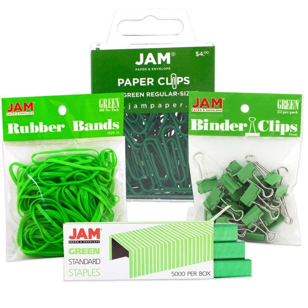 JAM Paper Desk Set, 1 Rubber Bands, 1 Staples, 1 Binder Clips & 1 Paper