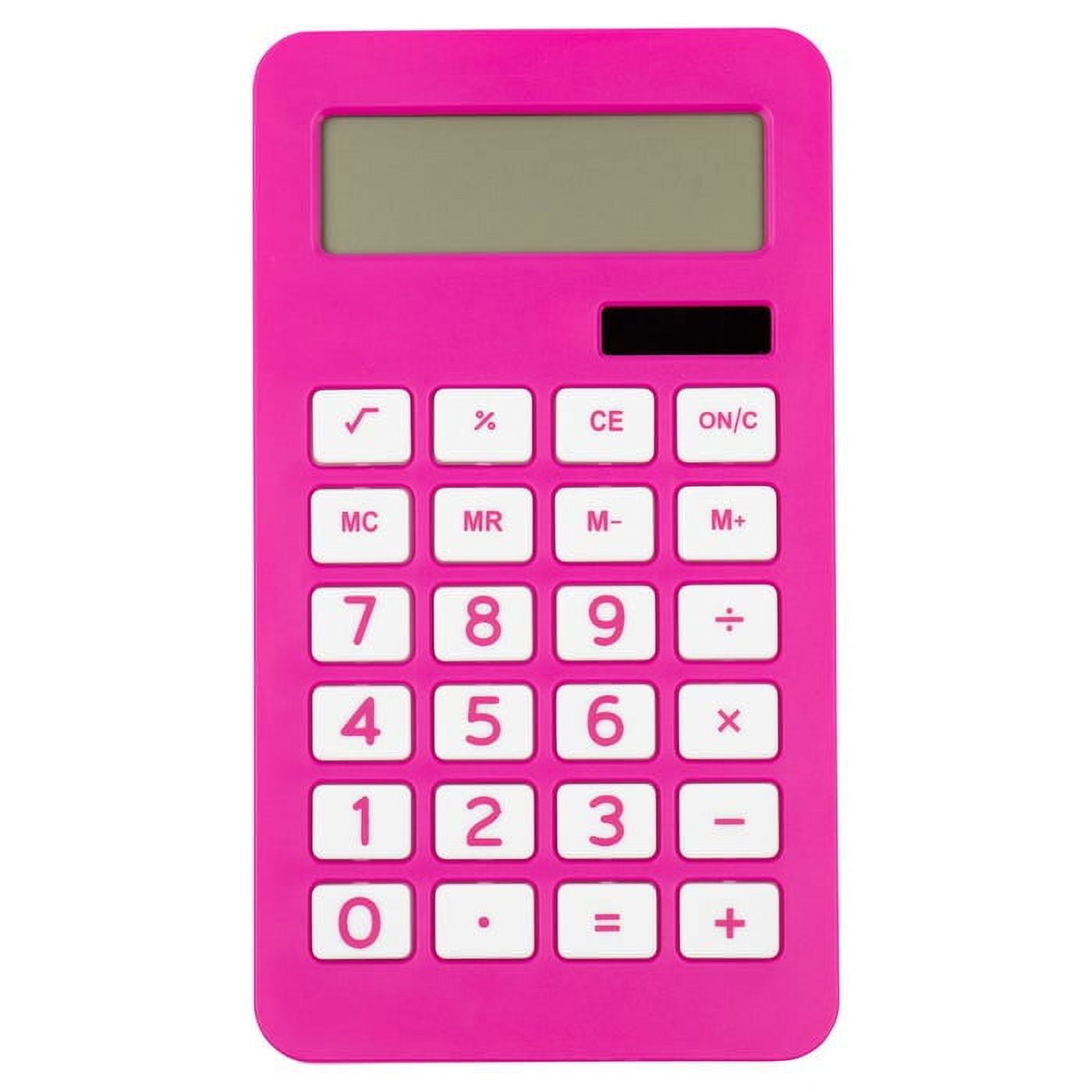 JAM Paper Desktop Calculator, 10 Digit LCD Display, 3 3/4 x 6 3/4 Inches, Fuchsia Pink, Bulk 10/Pack
