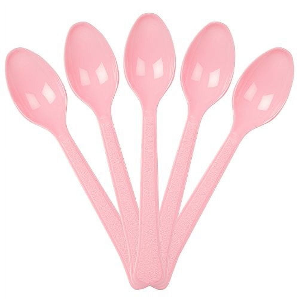 JAM Paper Disposable Plastic Spoons Party Pack, Baby Pink, 50/Box