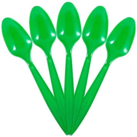 JAM Paper Disposable Plastic Spoons Party Pack, Green, 100/Box