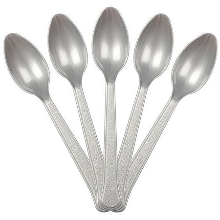 JAM Paper Disposable Plastic Spoons Party Pack, Silver, 50/Box