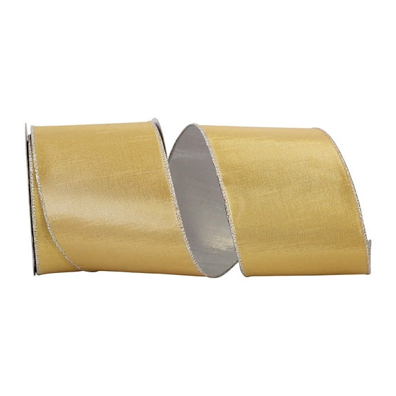 JAM Paper Dupioni Christmas Ribbon, Gold & Silver, 4in x 10yd, 1/Pack