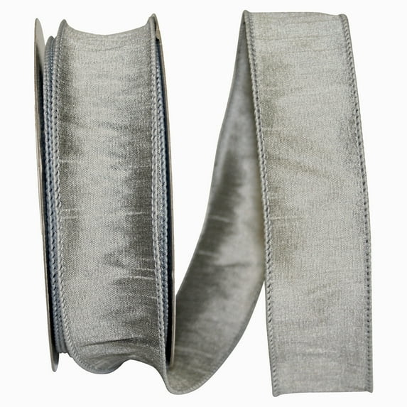 JAM Paper Dupioni Ribbon, Silver, 1.5 in x 20 yd, 1/Pack