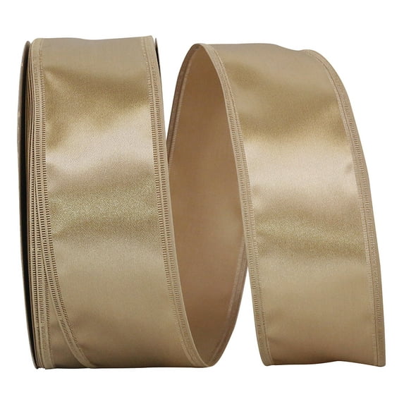 JAM Paper Dyna Satin Ribbon, Champagne, 2-1/8in x 50yd, 1/Pack
