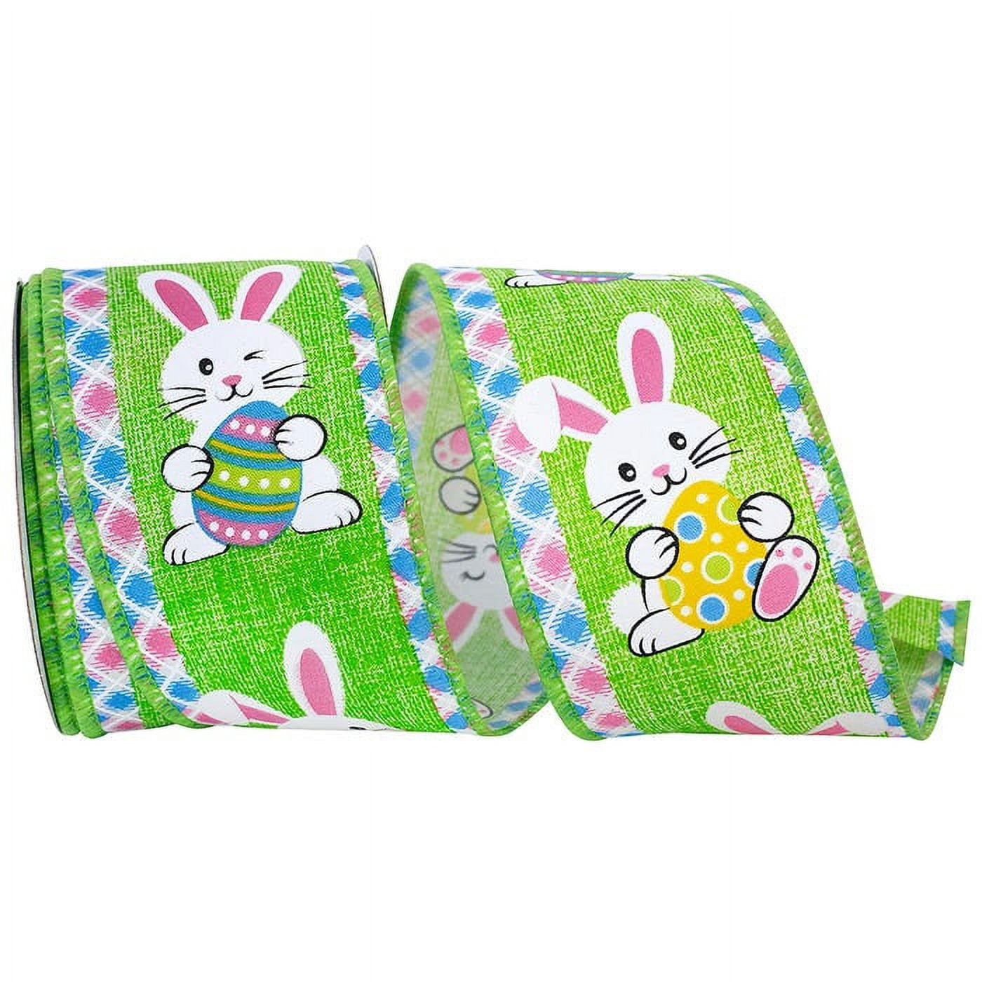 JAM Paper Easter Ribbon, Bunny & Egg, Green, 2 1/2in x 10yd, 1 Pack