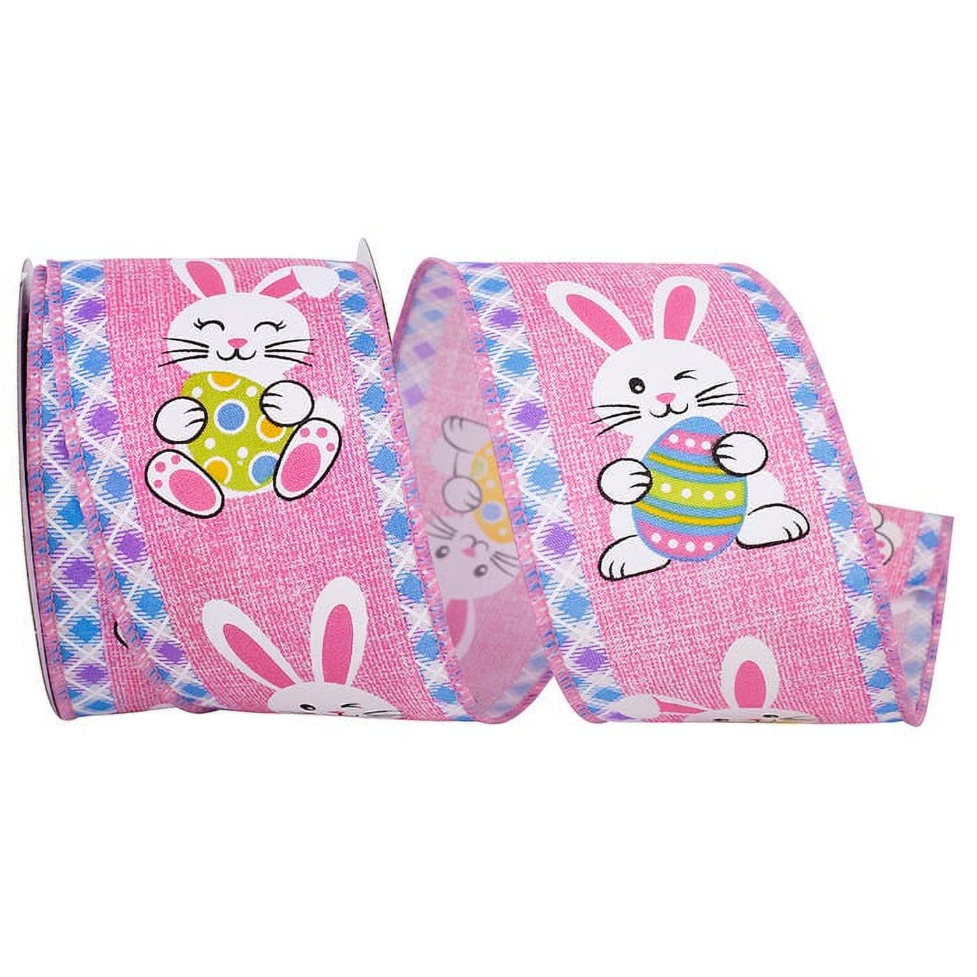 JAM Paper Easter Ribbon, Bunny & Egg, Pink, 2 1/2in x 10yd, 1 Pack