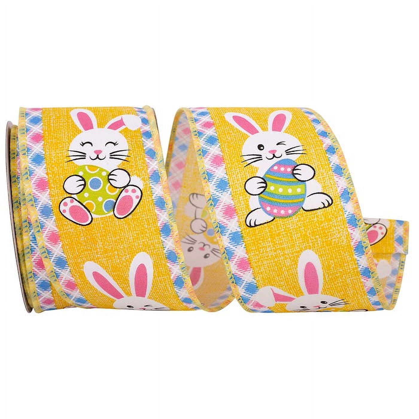 JAM Paper Easter Ribbon, Bunny & Egg, Yellow, 2 1/2in x 10yd, 1 Pack