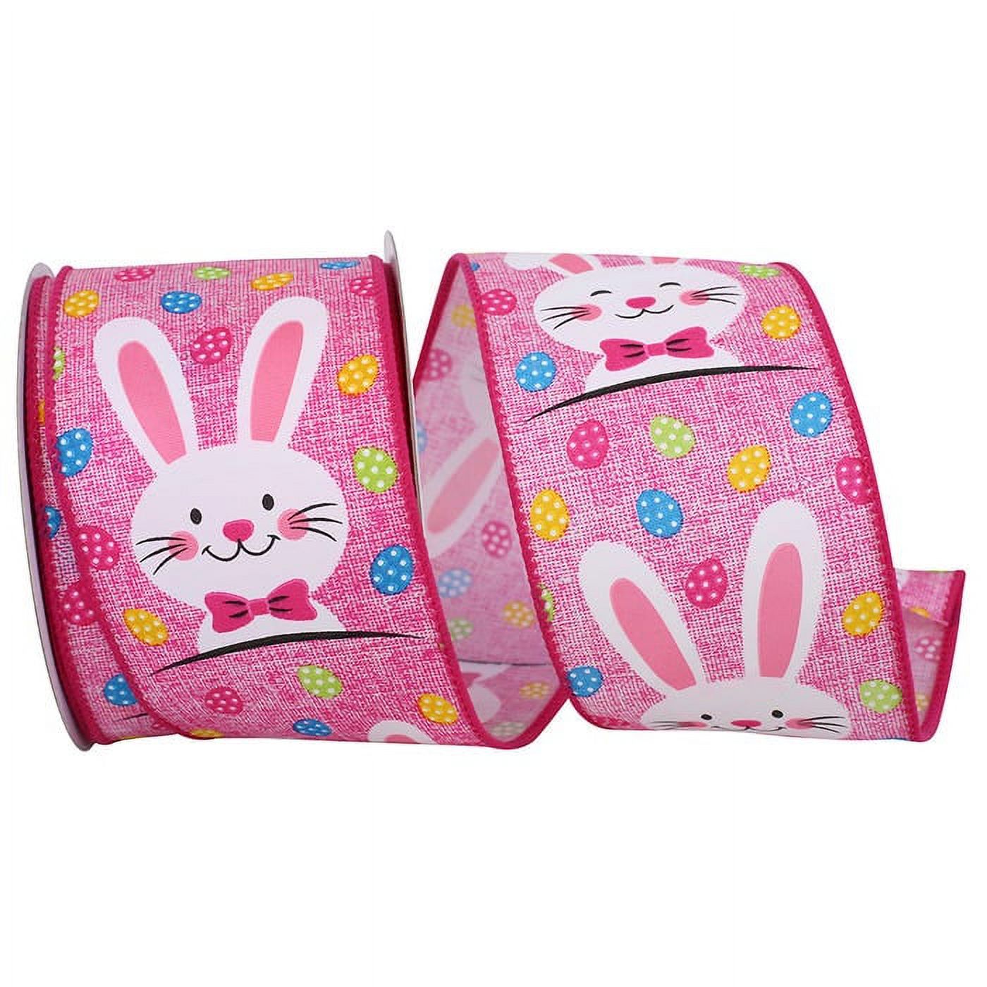JAM Paper Easter Ribbon, Bunny & Eggs, Pink, 2 1/2in x 10yd, 1 Pack