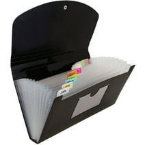JAM Paper & Envelope 13 Pocket Expanding File, Black, 1/Pack, Check Size, 5 x 10 1/2