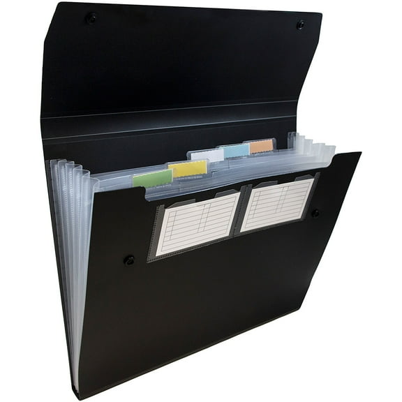 JAM Paper & Envelope 6 Pocket Expanding File, Black, 1/Pack, Letter Size, 9 x 13