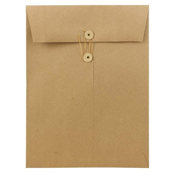 JAM Paper & Envelope 9 x 12 Button String Envelopes, Brown Kraft, 25/Pack