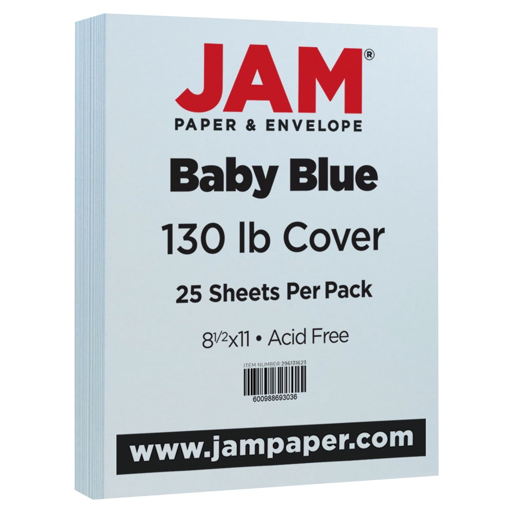 JAM Paper & Envelope Cardstock, 8.5 x 11, 130lb Baby Blue, 25 per Pack
