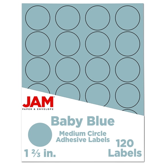 JAM Paper & Envelope Circle Label Sticker Seals, 1 2/3 in Diameter, Baby Blue, 120 Round Labels/Pack