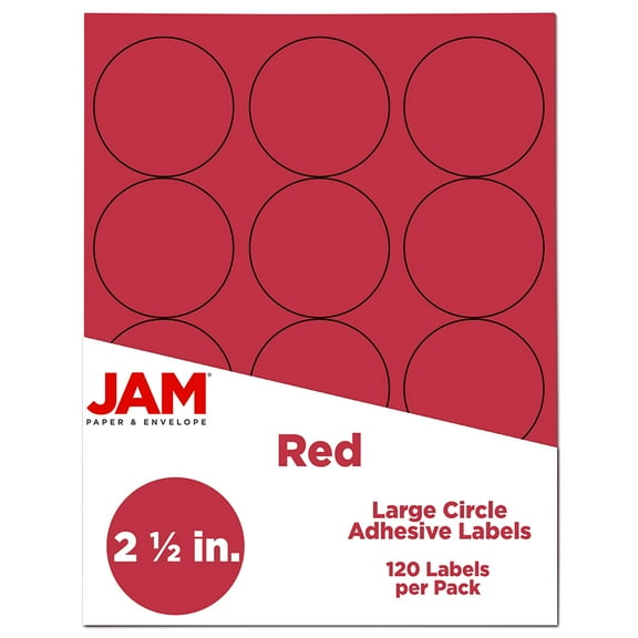JAM Paper & Envelope Circle Label Sticker Seals, 2.5 in Diameter, Red, 120 Round Labels/Pack