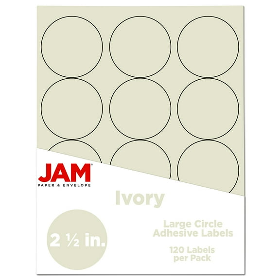JAM Paper & Envelope Circle Label Sticker Seals, 2.5 in, Ivory, 120 Round Labels/Pack