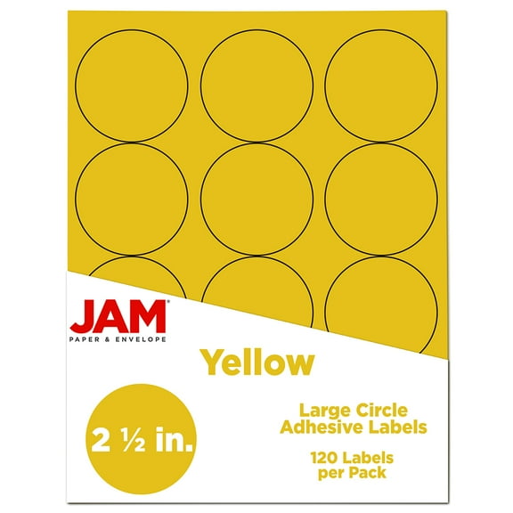 JAM Paper & Envelope Circle Label Sticker Seals, 2.5 in, Yellow, 120 Round Labels/Pack