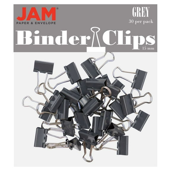 JAM Paper Colorful Binder Clips, Extra Small, 3/5 inch (15 mm), Gray, 30/Pack