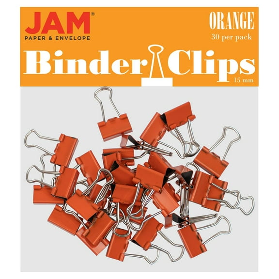 JAM Paper Colorful Binder Clips, Extra Small, 3/5 inch (15 mm), Orange, 30/Pack