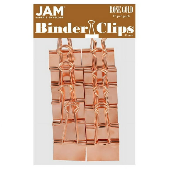 JAM Paper Colorful Binder Clips, Large, 1 1/2 inch (41 mm), Rose Gold, 12/Pack