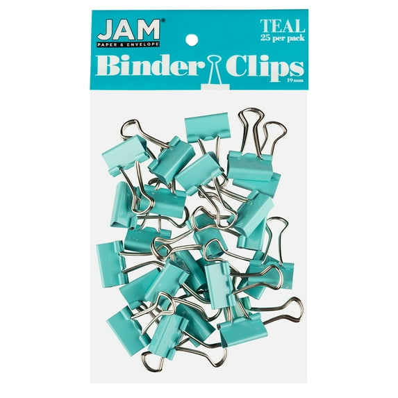 JAM Paper & Envelope Colorful Binder Clips, Small, 3/4 inch, Teal, 25/Pack