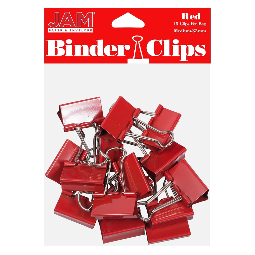 JAM Paper Colorful Medium Binder Clips, Red, 1 1/4 in,15/Pack