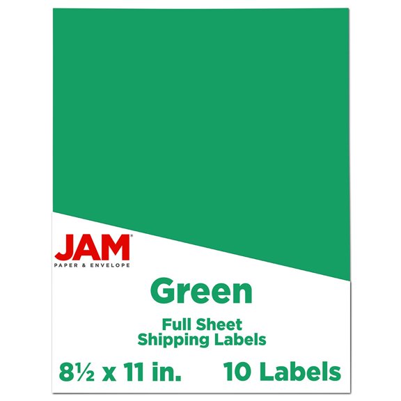 JAM Paper & Envelope Full Page Labels, 8 1/2 x 11, Green, 10 per Pack