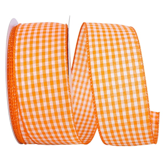 JAM Paper & Envelope Geometrics Checks Gingham Ribbon, Orange, 2.5in x 10yd, 1/Pack