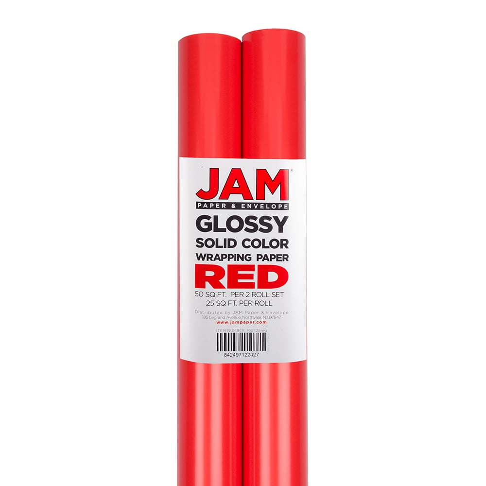 JAM Paper & Envelope Glossy Wrapping Paper, 25 Sq ft, Red, All Occasion, 2 Rolls