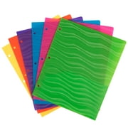 JAM Paper & Envelope Heavy Duty Plastic 3 Hole School Folders, Assorted Wave Colors, 6/Pack