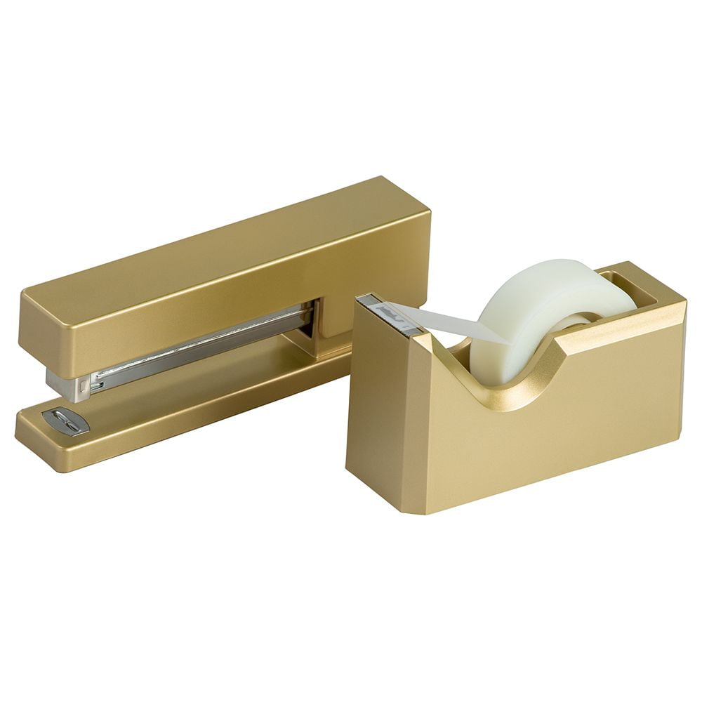 JAM PAPER Office & Desk Sets - 1 Stapler & 1 Tape Dispenser - Gold - 2/Pack