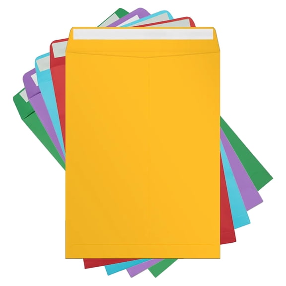 JAM Paper & Envelope Peel & Seal, 9 x 12, Catalog Envelopes, Assorted, 50 Per Pack
