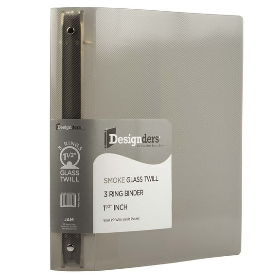 JAM Paper & Envelope Plastic 1.5 in Binders, Gray, 3 Metal Rings, 1/Pack