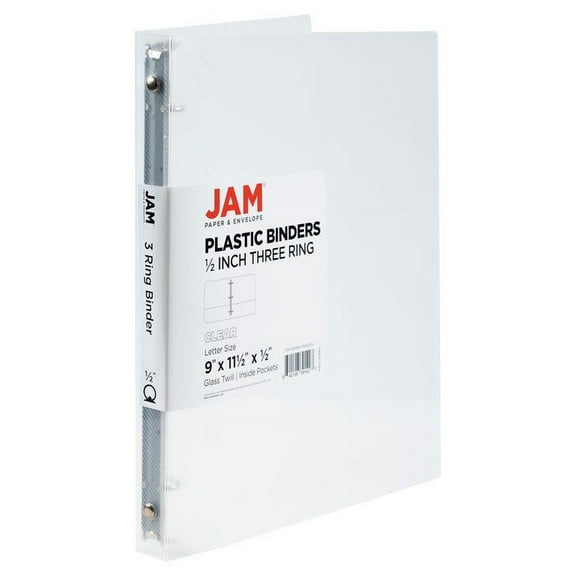 JAM Paper & Envelope Plastic Binder, 11.5 x 10.25 x 1/2 in, Clear, 1 Pack