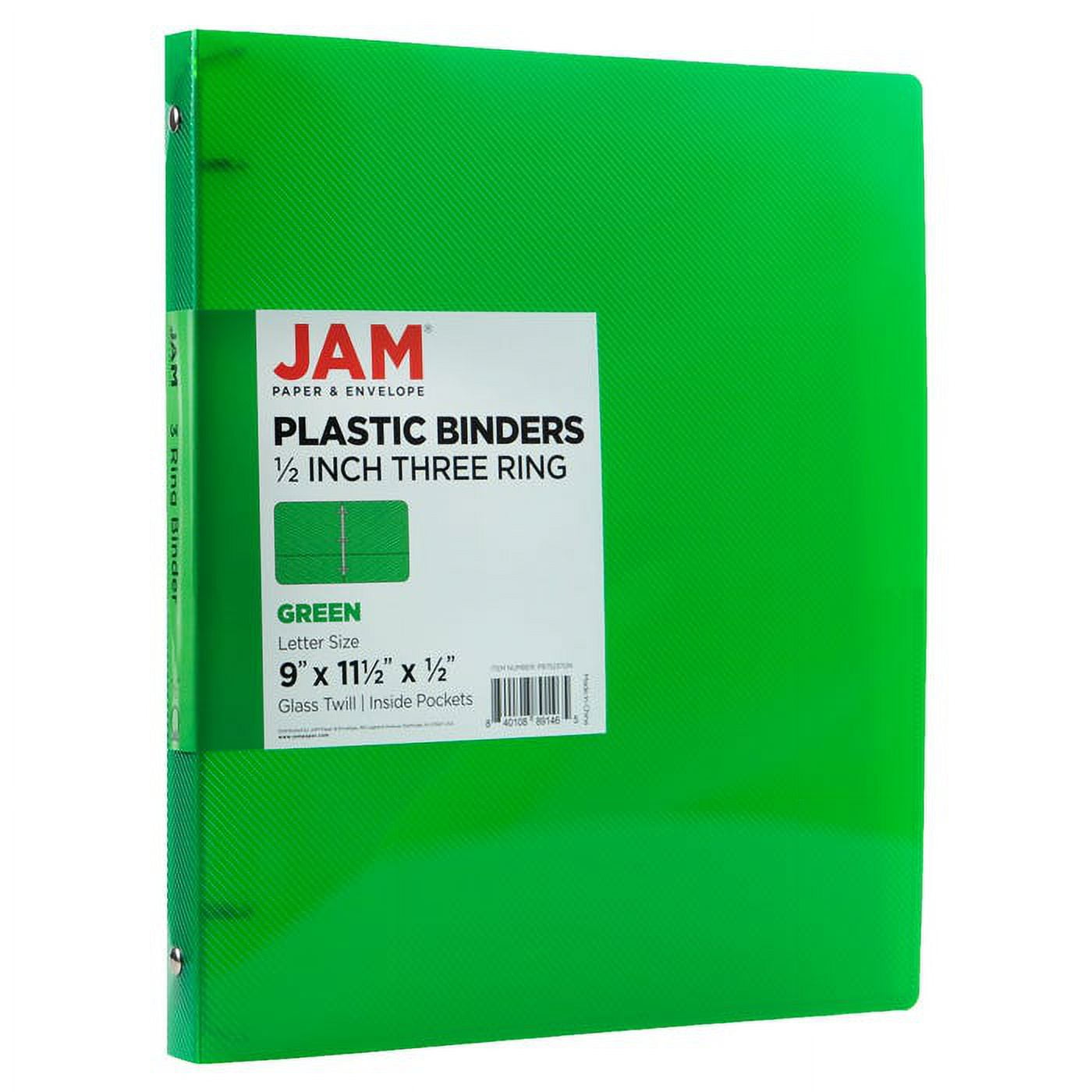 JAM Paper & Envelope Plastic Binder, 11.5 x 10.25 x 1/2 in, Green, 1 Pack